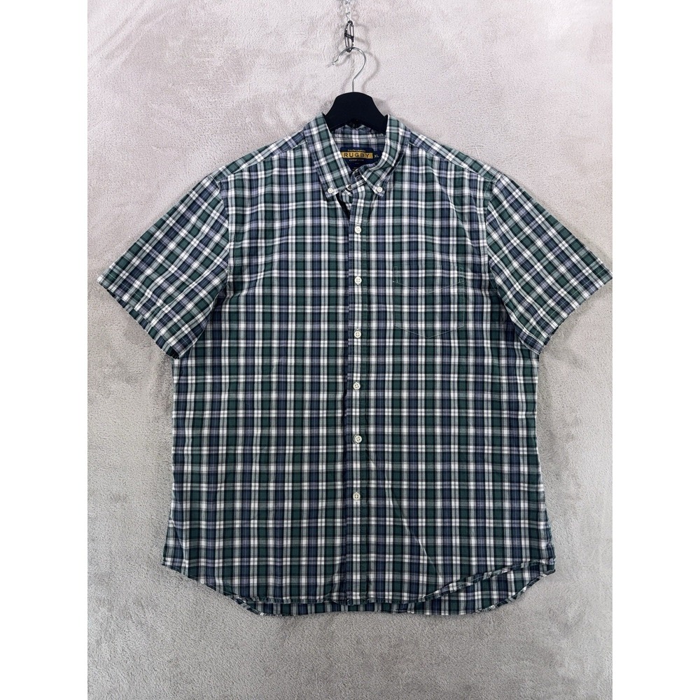 Ralph Lauren Rugby Plaid Button Down Shirt Mens XL Green Short Sleeve Casual